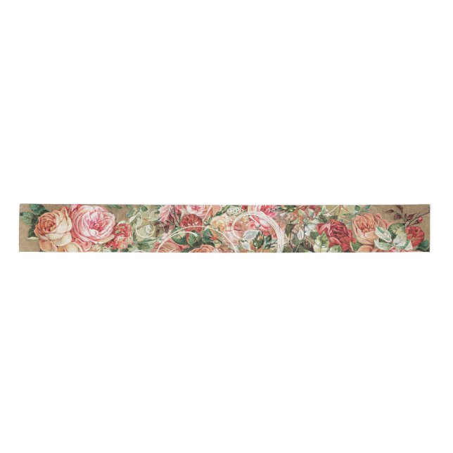 Ruban En Satin Floral or Baroque Elégant Rose Blush Mariage (Devant)
