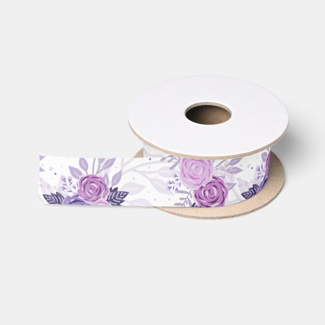 Ruban En Satin Floral rose violet Élégante Fleurs Féminines (Bobine)