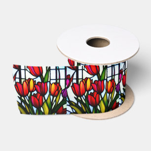 Ruban En Satin "Flores de verre tendu : Tulipes de tête en couleu