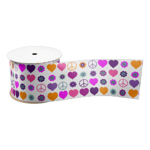 Ruban En Satin Flower Power Heart Peace Motif + votre backgr.