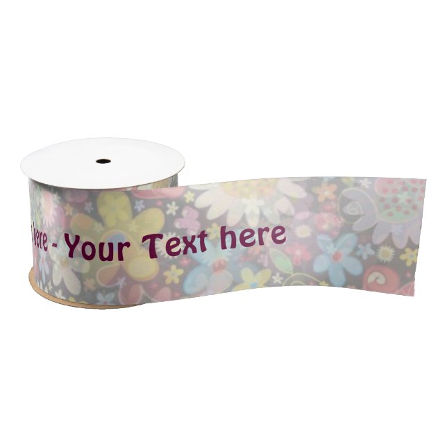 Ruban En Satin Flower Power Motif light II + votre texte (Bobine)