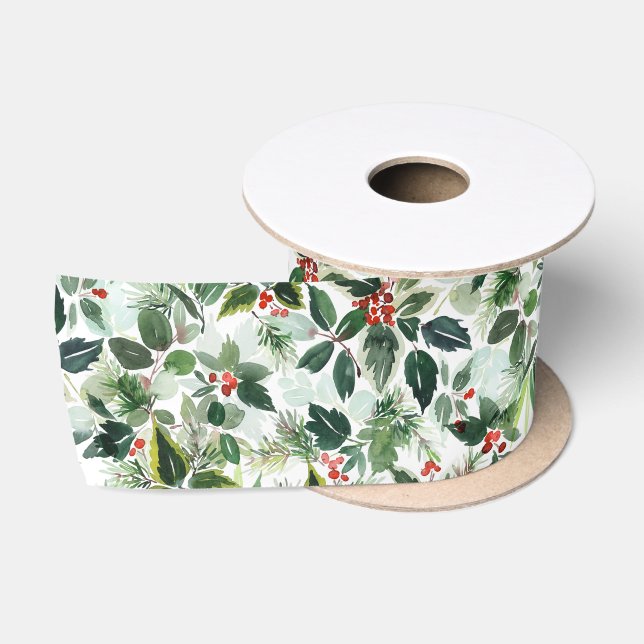 Ruban En Satin Foliage d'hiver et feuillage varié Noël (Bobine)