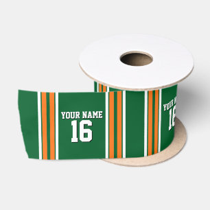 Ruban En Satin Forest Green avec Orange White Stripes Team Jersey