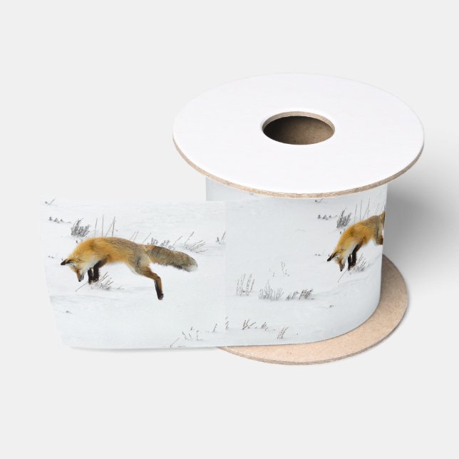Ruban En Satin Fox Jumping Photo Neige (Bobine)