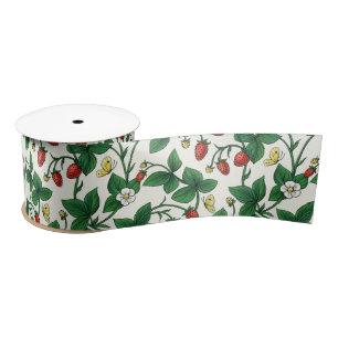 Ruban En Satin Fraises sauvages rouge/jaune/vert/blanc cassé