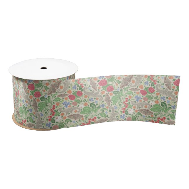 Ruban En Satin Framboises Papillons Courants Fraise Jardin (Bobine)