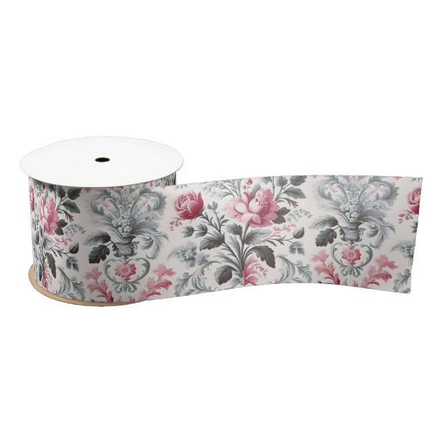 Ruban En Satin French Country Toile Fleurie Design Rose (Bobine)