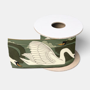 Ruban En Satin Frieze vintage Art Nouveau Swans