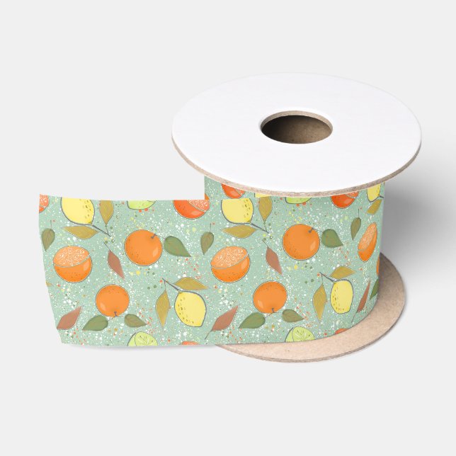 Ruban En Satin Fruit motif aux citrons, oranges (Bobine)
