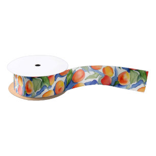 Ruban En Satin Fruits d'été mignons Apricot Peach Aquarelle