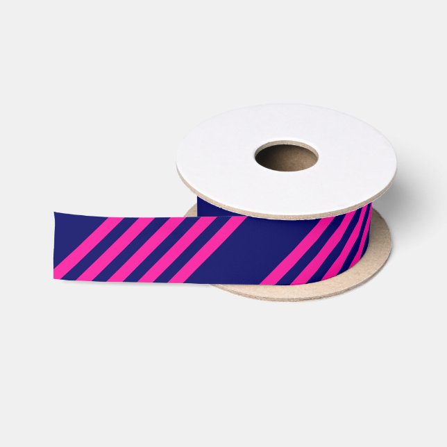 Ruban En Satin Fuchsia et bleu marine cinq bandes motif (Bobine)