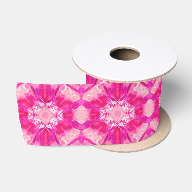 Ruban En Satin Fuchsia et Pastel Pink Tie Dye Motif (Bobine)