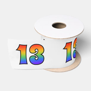 Ruban En Satin Fun, Rainbow Motif "13" Numéro d'événement (Gris)
