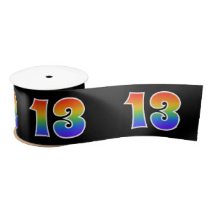 Ruban En Satin Fun, Rainbow Motif "13" Numéro d'événement (noir)