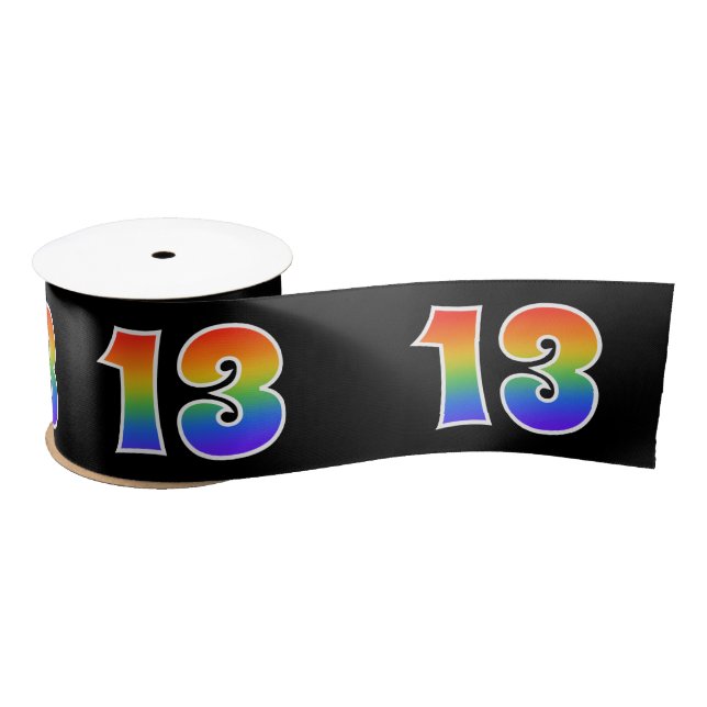Ruban En Satin Fun, Rainbow Motif "13" Numéro d'événement (noir) (Bobine)