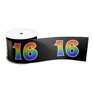 Ruban En Satin Fun, Rainbow Motif "16" Numéro d'événement (noir)
