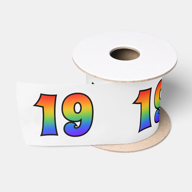 Ruban En Satin Fun, Rainbow Motif "19" Numéro d'événement (Grey) (Bobine)