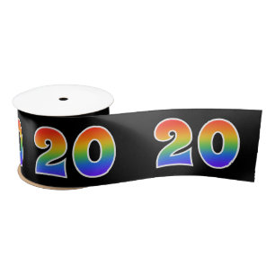 Ruban En Satin Fun, Rainbow Motif "20" Numéro d'événement (noir)