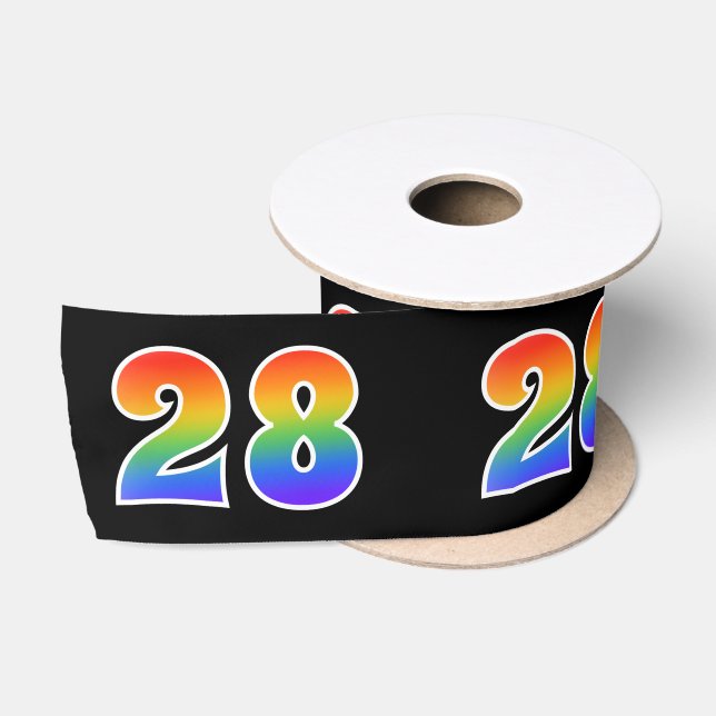 Ruban En Satin Fun, Rainbow Motif "28" Numéro d'événement (noir) (Bobine)