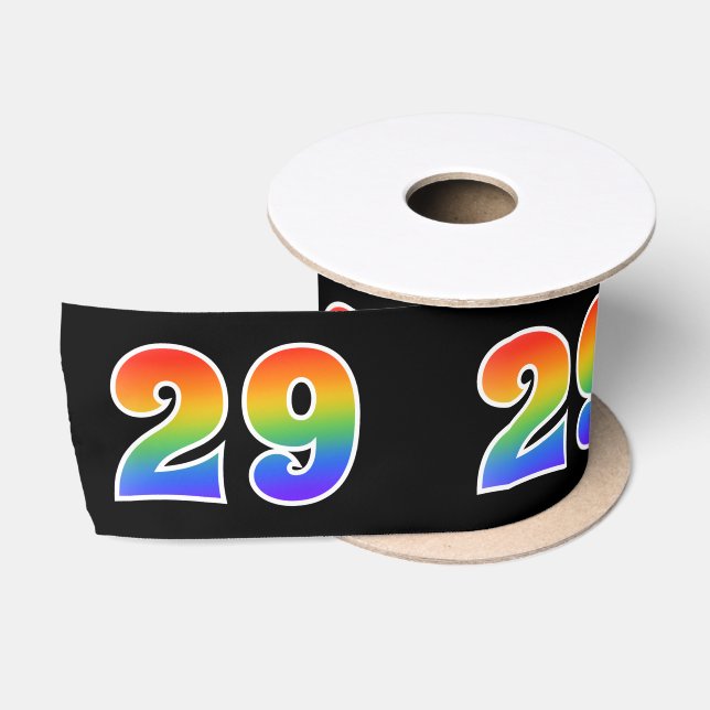 Ruban En Satin Fun, Rainbow Motif "29" Numéro d'événement (noir) (Bobine)