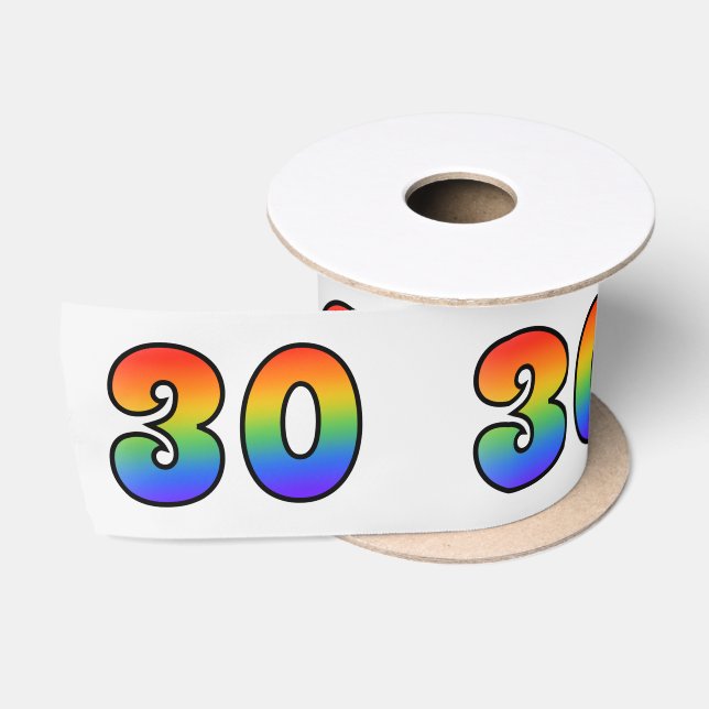 Ruban En Satin Fun, Rainbow Motif "30" Numéro d'événement (Grey) (Bobine)