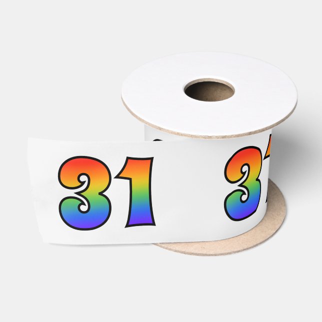 Ruban En Satin Fun, Rainbow Motif "31" Numéro d'événement (Gris) (Bobine)
