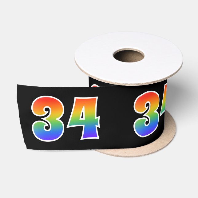 Ruban En Satin Fun, Rainbow Motif "34" Numéro d'événement (noir) (Bobine)