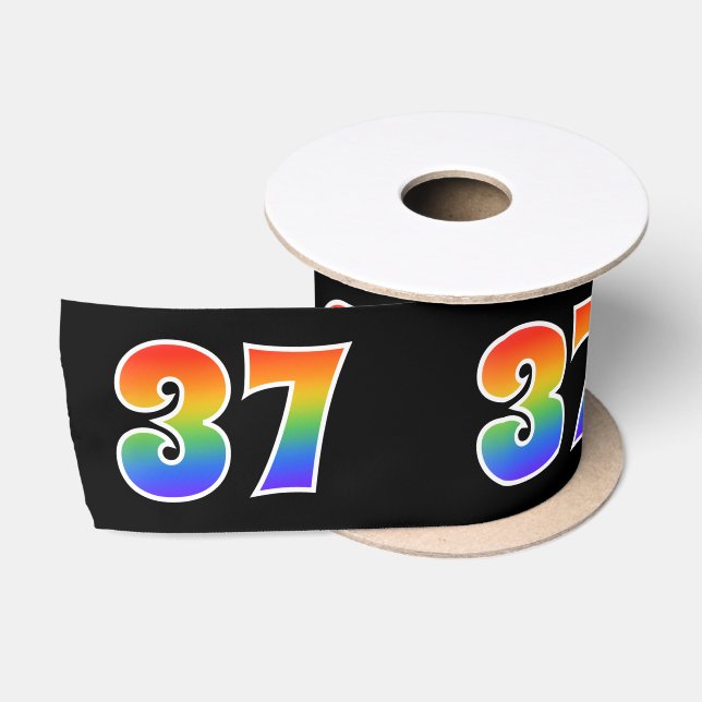 Ruban En Satin Fun, Rainbow Motif "37" Numéro d'événement (noir) (Bobine)