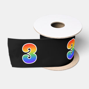 Ruban En Satin Fun, Rainbow Motif "3" Numéro d'événement (noir)