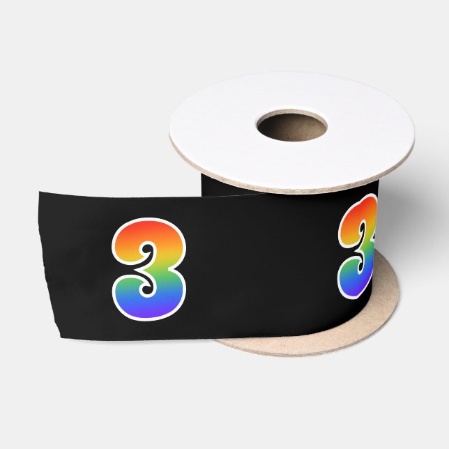 Ruban En Satin Fun, Rainbow Motif "3" Numéro d'événement (noir) (Bobine)