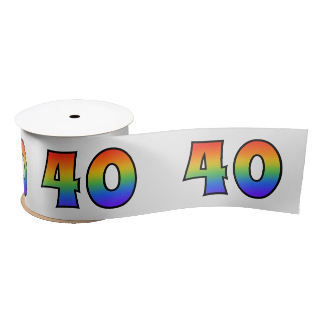 Ruban En Satin Fun, Rainbow Motif "40" Numéro d'événement (Grey) (Bobine)