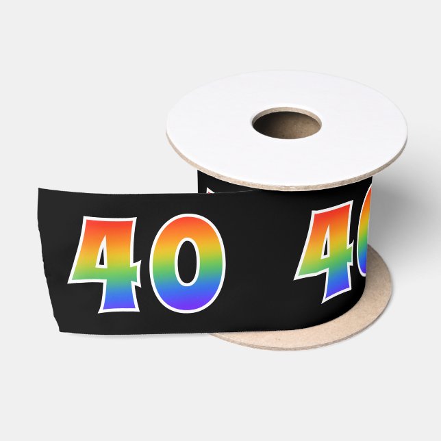 Ruban En Satin Fun, Rainbow Motif "40" Numéro d'événement (noir) (Bobine)