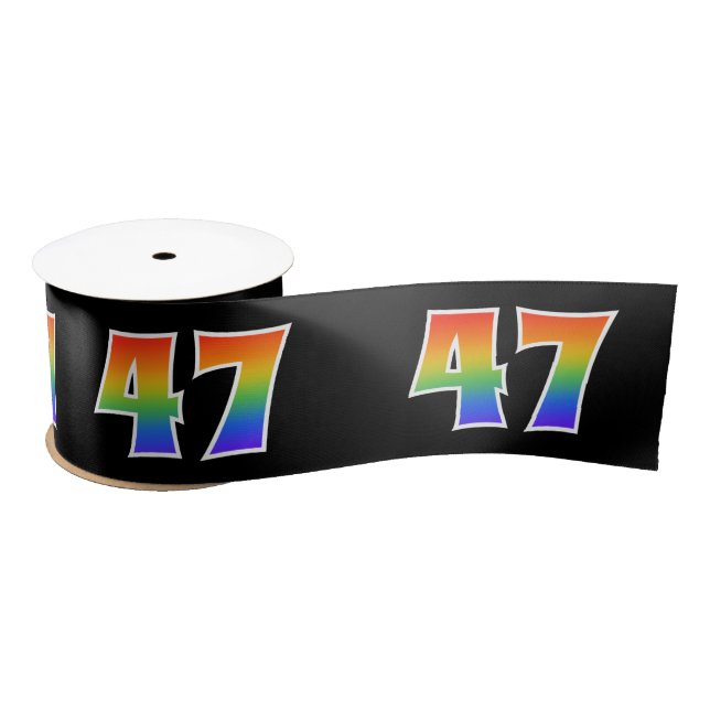 Ruban En Satin Fun, Rainbow Motif "47" Numéro d'événement (noir) (Bobine)