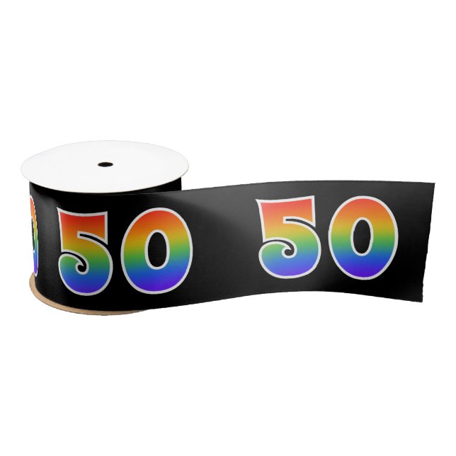 Ruban En Satin Fun, Rainbow Motif "50" Numéro d'événement (noir) (Bobine)
