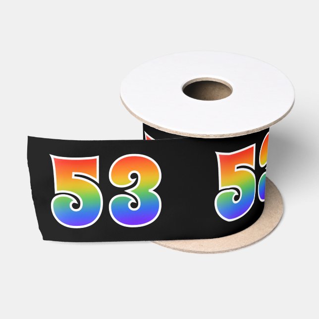 Ruban En Satin Fun, Rainbow Motif "53" Numéro d'événement (noir) (Bobine)