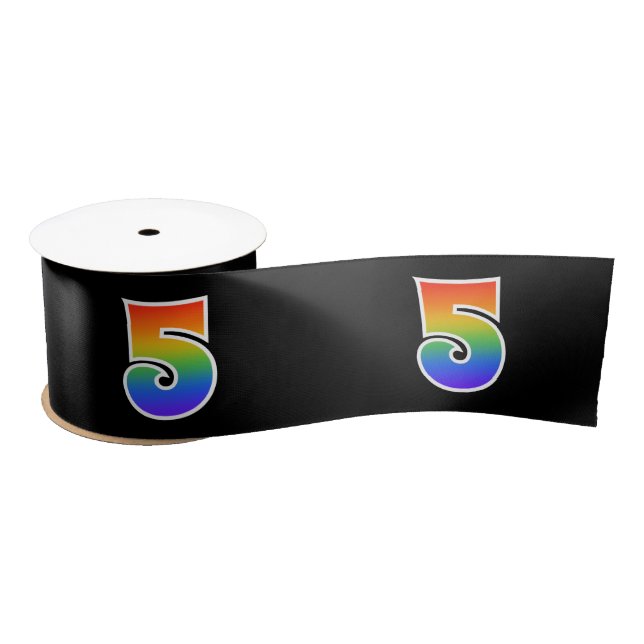 Ruban En Satin Fun, Rainbow Motif "5" Numéro d'événement (noir) (Bobine)