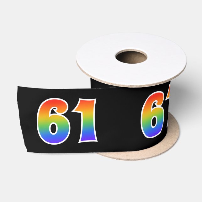 Ruban En Satin Fun, Rainbow Motif "61" Numéro d'événement (noir) (Bobine)