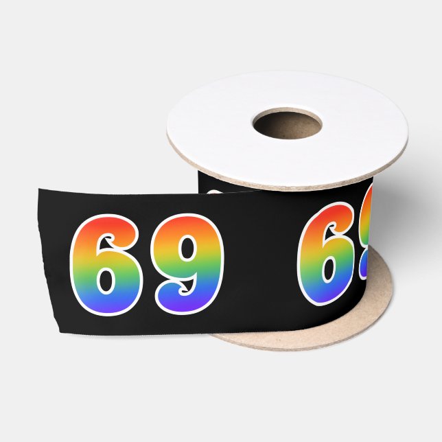 Ruban En Satin Fun, Rainbow Motif "69" Numéro d'événement (noir) (Bobine)