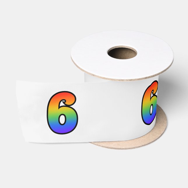 Ruban En Satin Fun, Rainbow Motif "6" Numéro d'événement (Gris) (Bobine)
