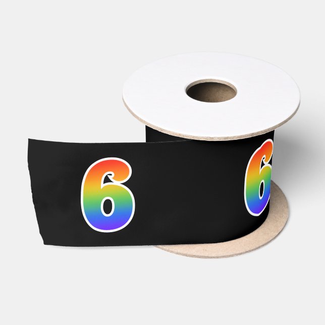 Ruban En Satin Fun, Rainbow Motif "6" Numéro d'événement (noir) (Bobine)