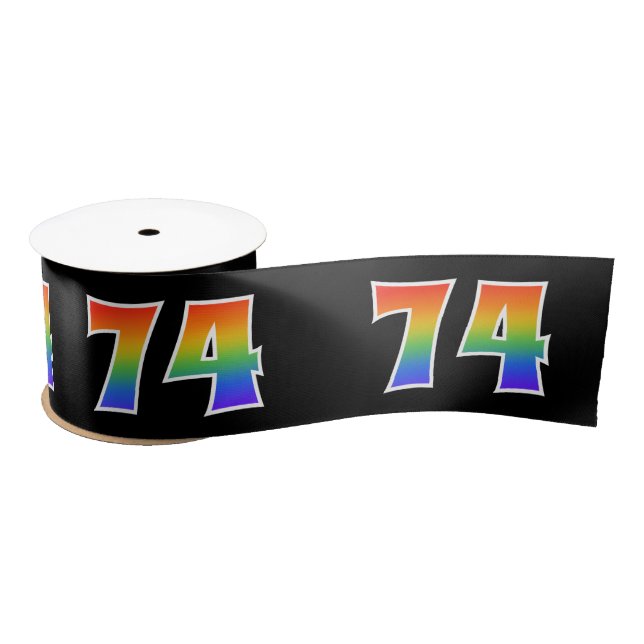 Ruban En Satin Fun, Rainbow Motif "74" Numéro d'événement (noir) (Bobine)