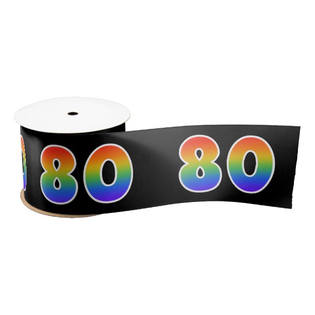 Ruban En Satin Fun, Rainbow Motif "80" Numéro d'événement (noir) (Bobine)
