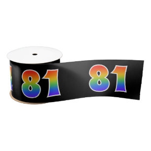 Ruban En Satin Fun, Rainbow Motif "81" Numéro d'événement (noir)