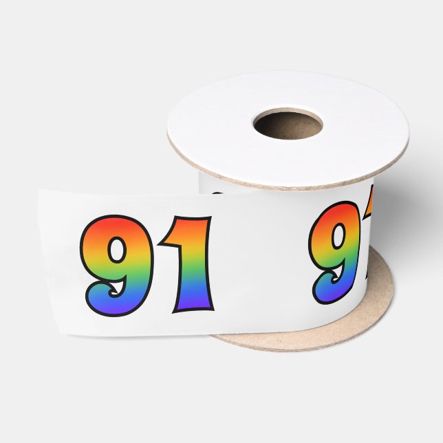 Ruban En Satin Fun, Rainbow Motif "91" Numéro d'événement (Gris) (Bobine)
