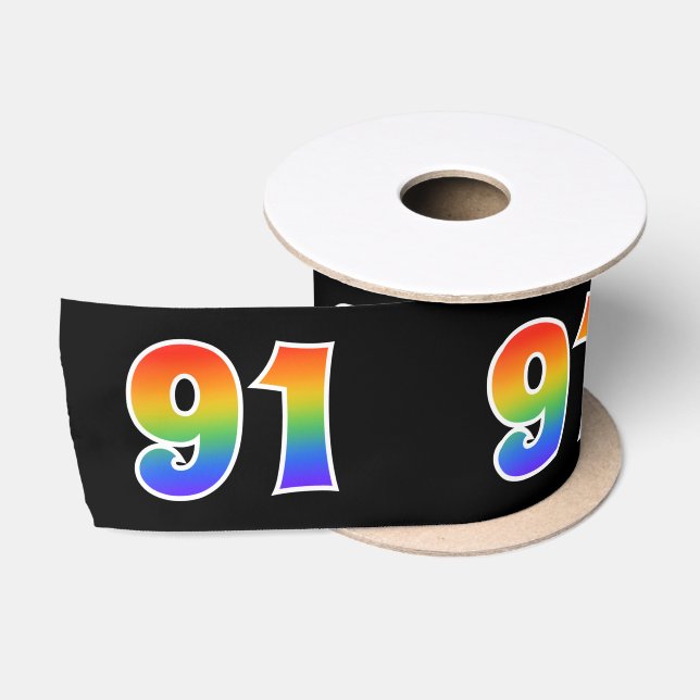 Ruban En Satin Fun, Rainbow Motif "91" Numéro d'événement (noir) (Bobine)