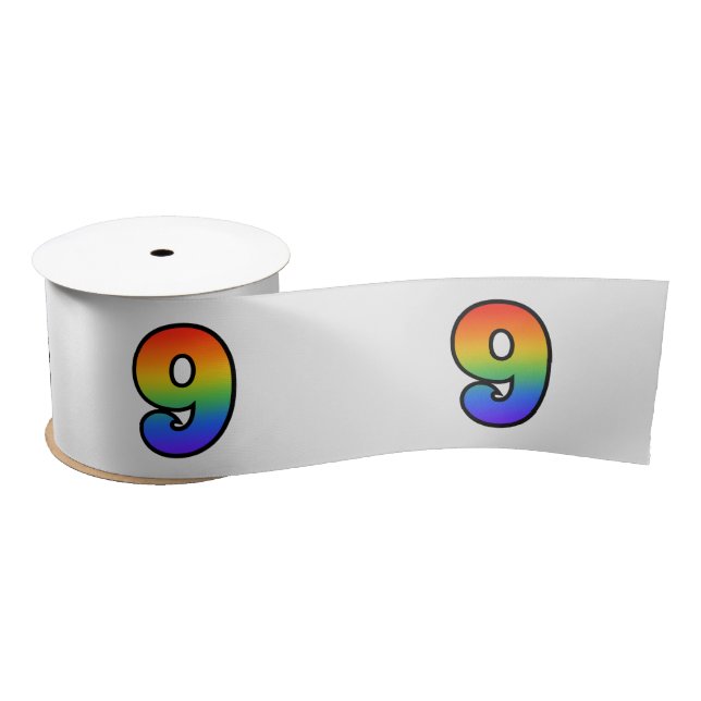 Ruban En Satin Fun, Rainbow Motif "9" Numéro d'événement (Gris) (Bobine)