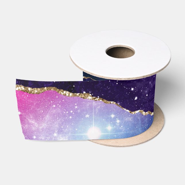 Ruban En Satin Galaxie en pierre d'Agate de marbre Étoiles brilla (Bobine)