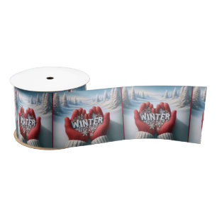 Ruban En Satin Gants D'Hiver Rouges Avec Flammes De Neige
