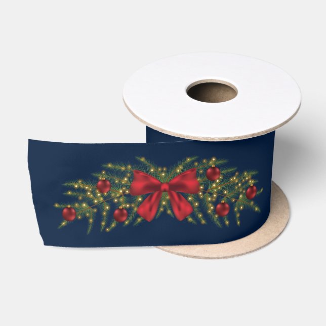 Ruban En Satin Garland De Noël Avec Bow Rouge Et Baubles (Bobine)