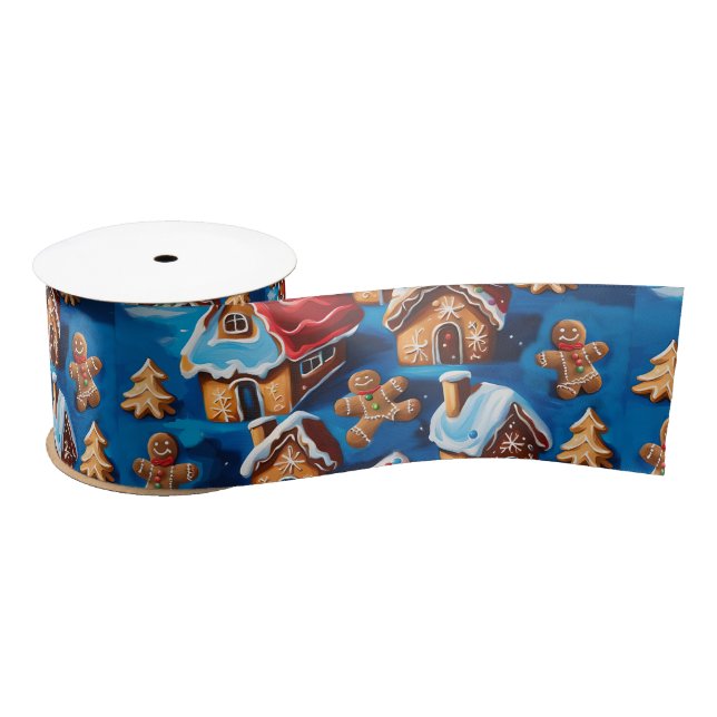 Ruban En Satin Gingembre de Noël Cookies Maisons Arbres Vacances  (Bobine)